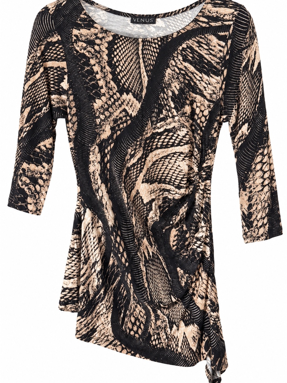 VENUS Black and Beige Snake-Print Asymmetric Tunic Top
